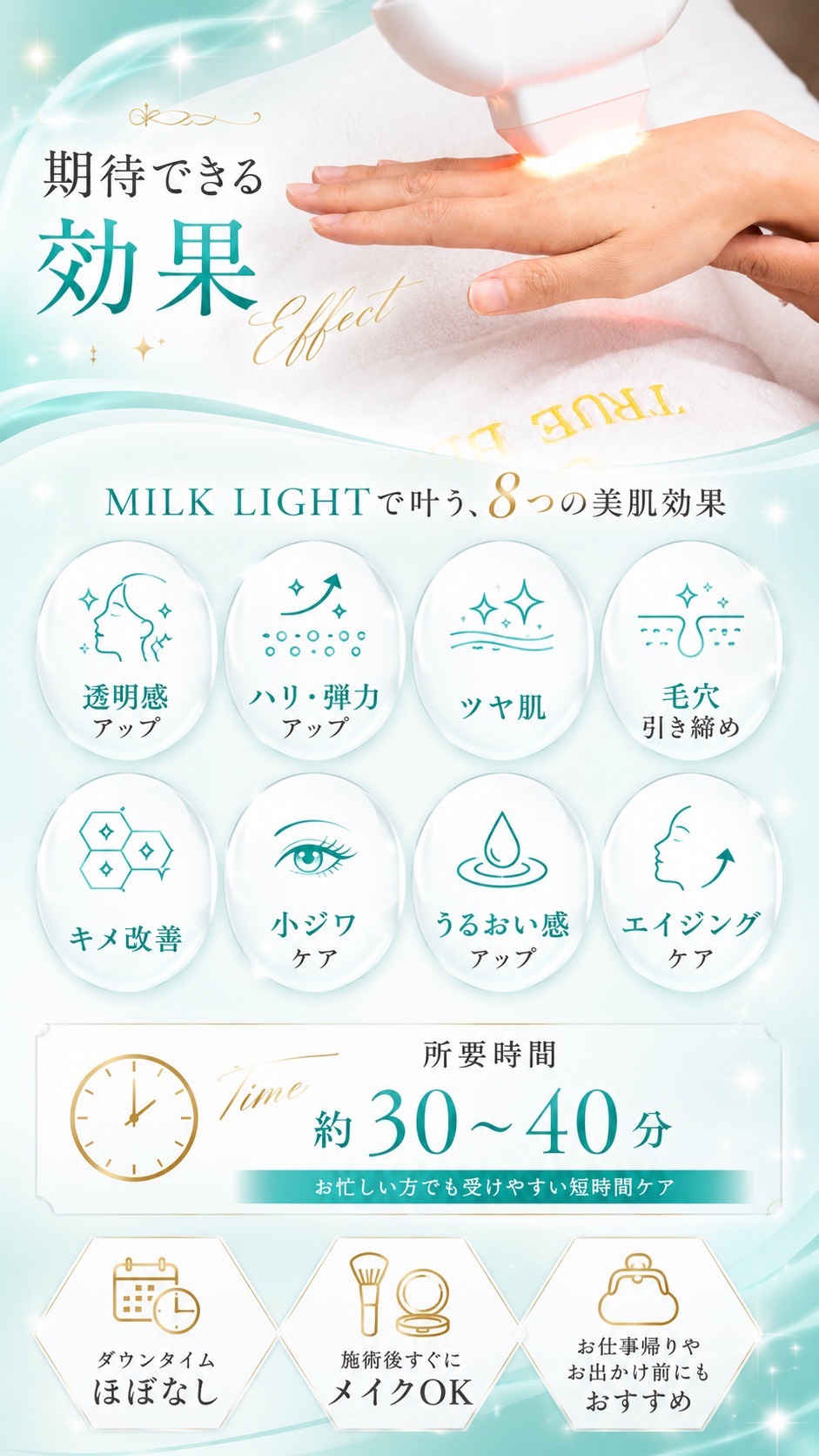 期待できる8つの美肌効果と所要時間