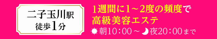二子玉川徒歩1分 1週間に1〜2度の頻度で高級美容エステ 朝10：00〜夜20：00まで