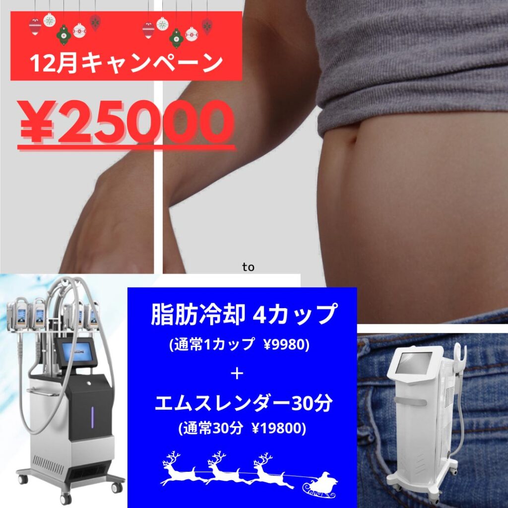 脂肪冷却 4カップ(通常1カップ ¥9980)+エムスレンダー30分(通常30分 ¥19800)子玉川店舗12月キャンペーン